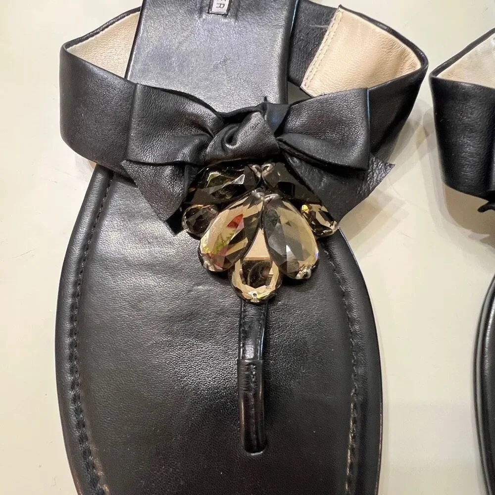 Vera Wang Women's Lavender Label Bow Embellished Flip Flop Sandals Black Size 11